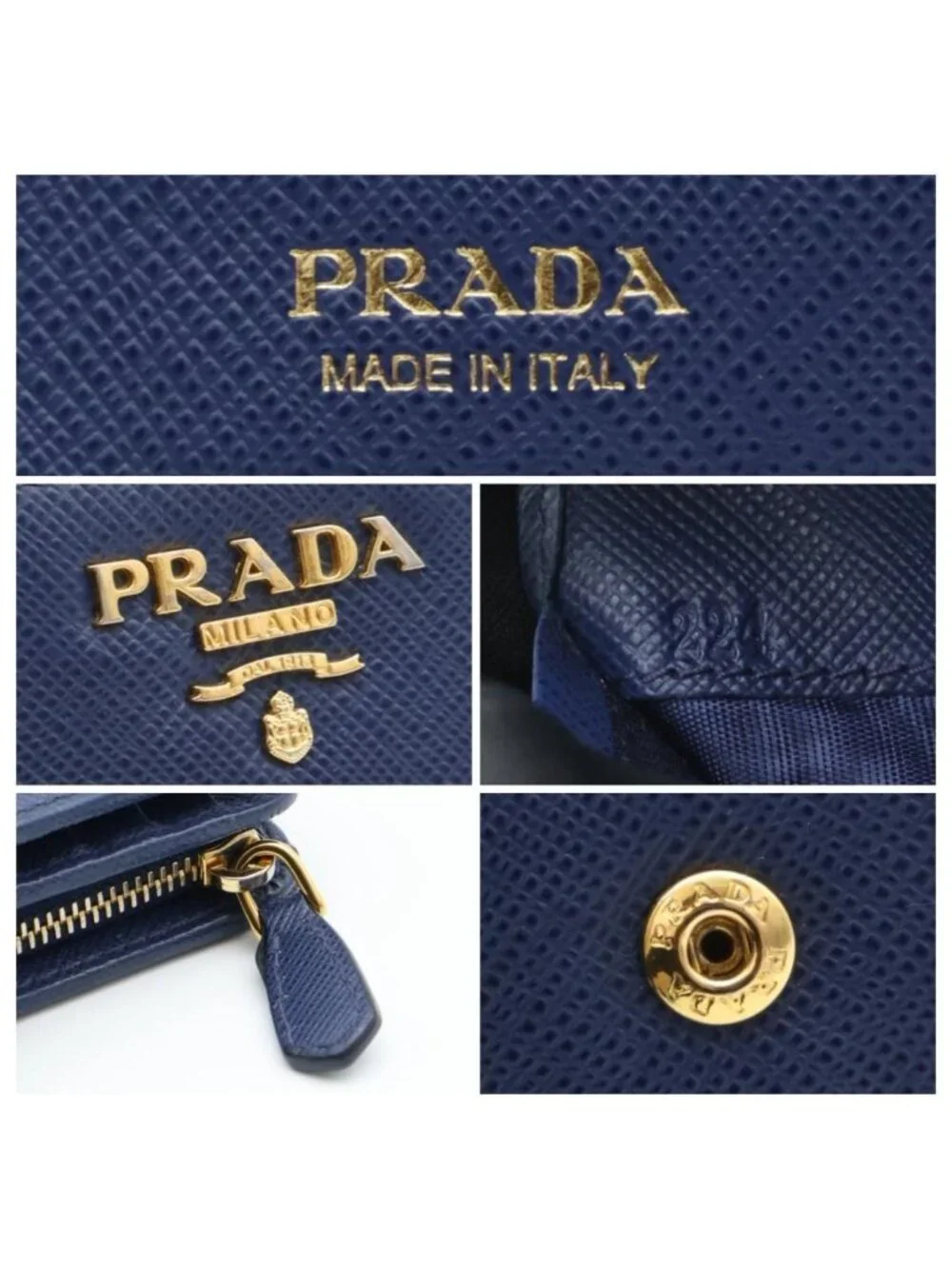 Prada Metal Logo Bifold Wallet L-shaped Zip Saffiano